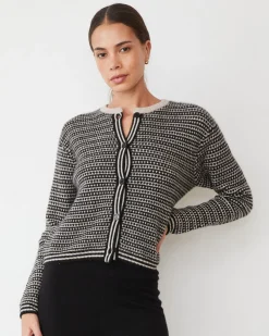 MONROW Cashmere Cardigan CHALK/BLACKSTRIPE Best Sale